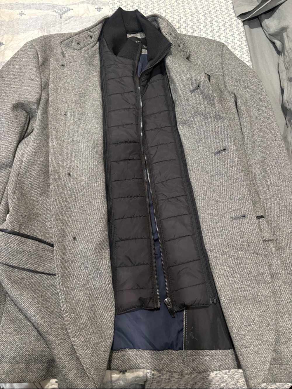 Zara Grey Trench Coat with Black Quilted Inner Vest